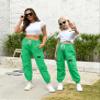 AOWKULAE Women Cargo Pants, Drawstring Elastic Waist Loose Tapered Cargo Jogger Pants with Multi Pockets for Women, Kelly Green, Large view 2