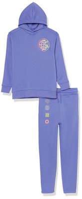 Amazon Essentials Unisex Kids' Modern Sweatsuit Set, 2 Piece Hooded Outfit, Pack of 2, Purple Blue, Large