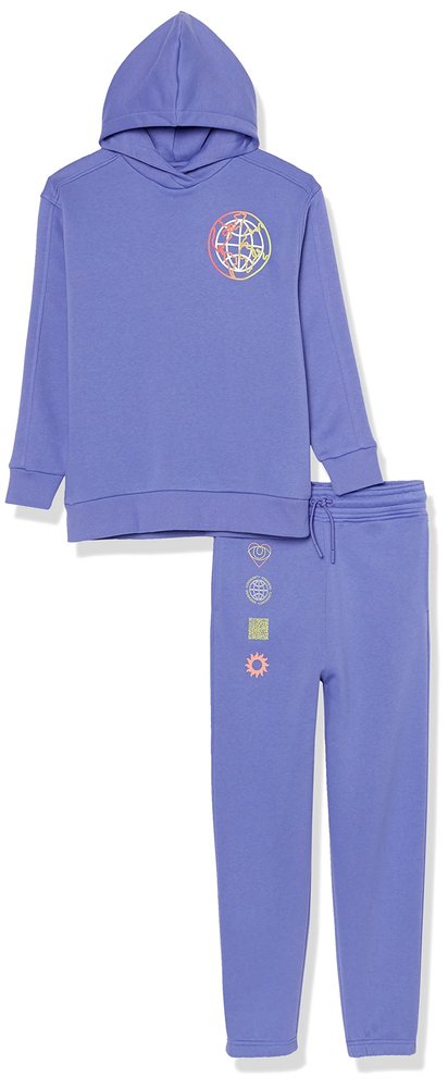 Amazon Essentials Unisex Kids' Modern Sweatsuit Set, 2 Piece Hooded Outfit, Pack of 2, Purple Blue, Large