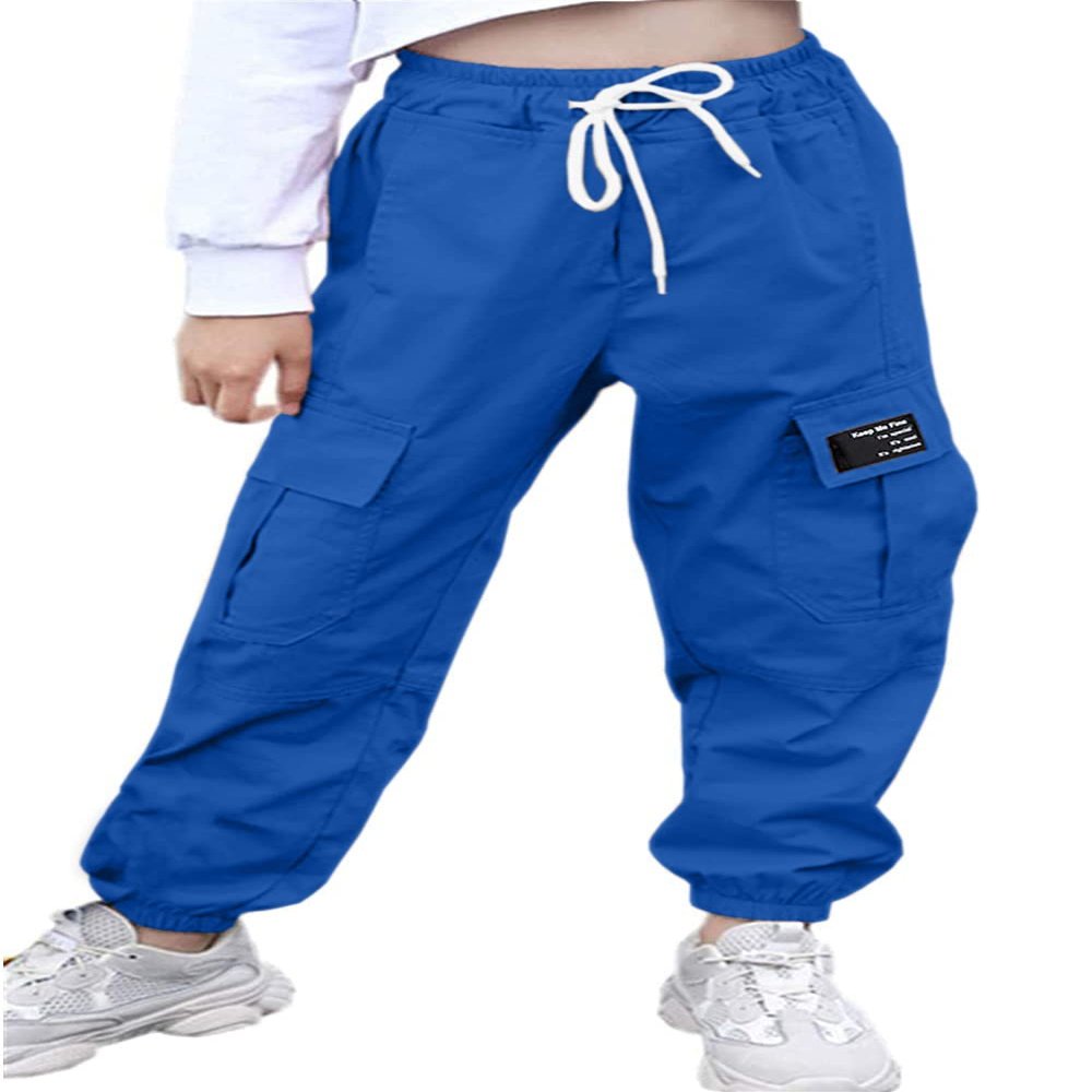 AOWKULAE Big Girls Pants, Drawstring Elastic Waist Loose Tapered Cargo Jogger Pants with Multi Pockets for Girl, Royal Blue, 13-14 Years = Tag 170