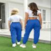 AOWKULAE Big Girls Pants, Drawstring Elastic Waist Loose Tapered Cargo Jogger Pants with Multi Pockets for Girl, Royal Blue, 13-14 Years = Tag 170 view 3