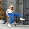 AOWKULAE Big Girls Pants, Drawstring Elastic Waist Loose Tapered Cargo Jogger Pants with Multi Pockets for Girl, Royal Blue, 13-14 Years = Tag 170 view 4