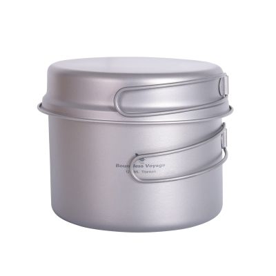 iBasingo Ultralight Titanium Camping Cookware Set 1200ml Pot & 500ml Pan with Folding Handle Compact Backpacking Pots Portable Camping Cookware for Solo Hikers, Outdoor Cooking & Travel Ti2110C