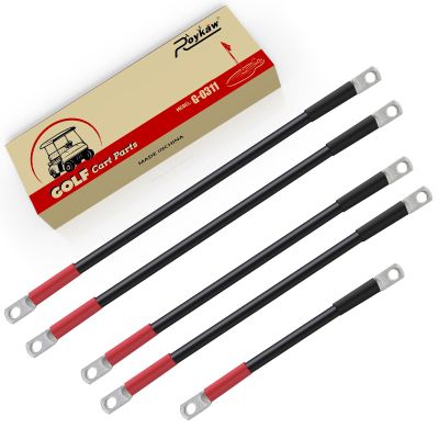 Roykaw 4 Gauge Golf Cart Battery Cables Fits Club Car Precedent 2008-Up 48 Volt Models, Heavy-Duty Pure Copper Tin-Coated Cable Lugs, Anti-Corrosion/Anti-Oxidation, 5 Pieces Set