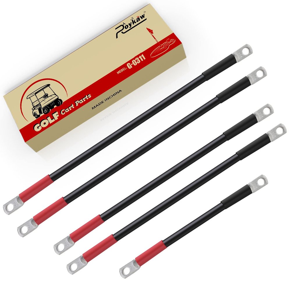 Roykaw 4 Gauge Golf Cart Battery Cables Fits Club Car Precedent 2008-Up 48 Volt Models, Heavy-Duty Pure Copper Tin-Coated Cable Lugs, Anti-Corrosion/Anti-Oxidation, 5 Pieces Set