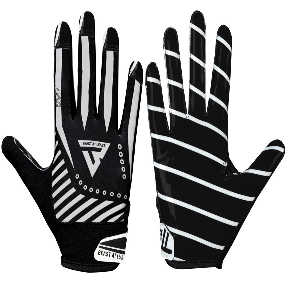 Beast AT Least Youth Football Gloves, Breathable Performance Football Gloves for Kids & Adults, Sticky Wide Receiver & Ideal for Ultimate Grip & Comfort (Black, Youth XL/Adult M)