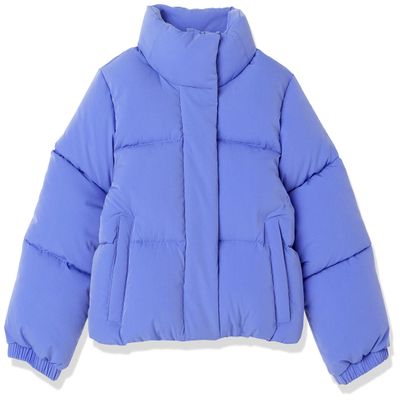 Amazon Essentials Girls' Cropped Full-Zip Puffer Jacket (Quilted Matte or Sherpa Fleece), Purple Blue, X-Small