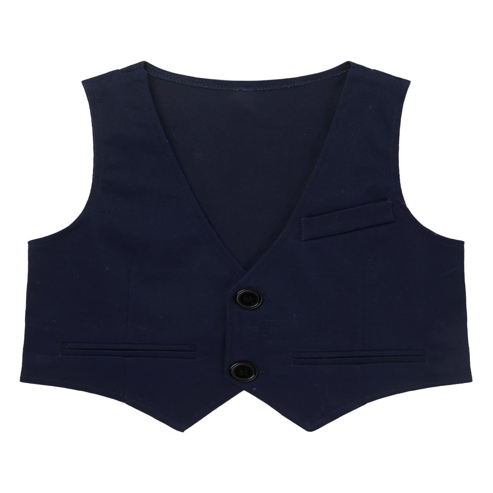 Hularka Kids Boys 2 Button Formal Suit Vest V Neck Single-Breasted Waistcoat for Wedding Birthday Party Navy Blue 8 Years