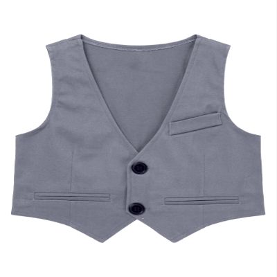 YOOJIA Kids Boy's Formal Dress Suit Vest V Neck Single-Breasted Pointed Hem Wedding Evening Party Waistcoat Grey 4 Years