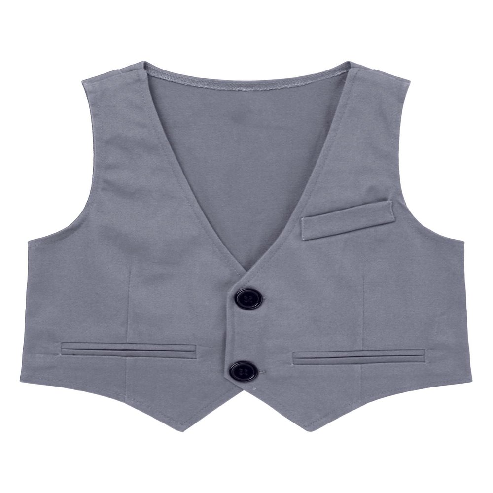YOOJIA Kids Boy's Formal Dress Suit Vest V Neck Single-Breasted Pointed Hem Wedding Evening Party Waistcoat Grey 4 Years