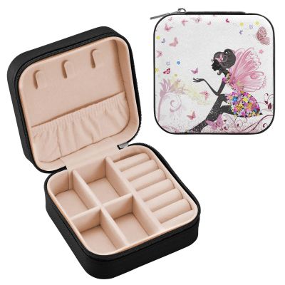 Wusikd Fairy Butterflies Jewelry Box PU Leather Travel Portable Flower Jewelry Case Storage Box for Women Rings Earrings Necklaces