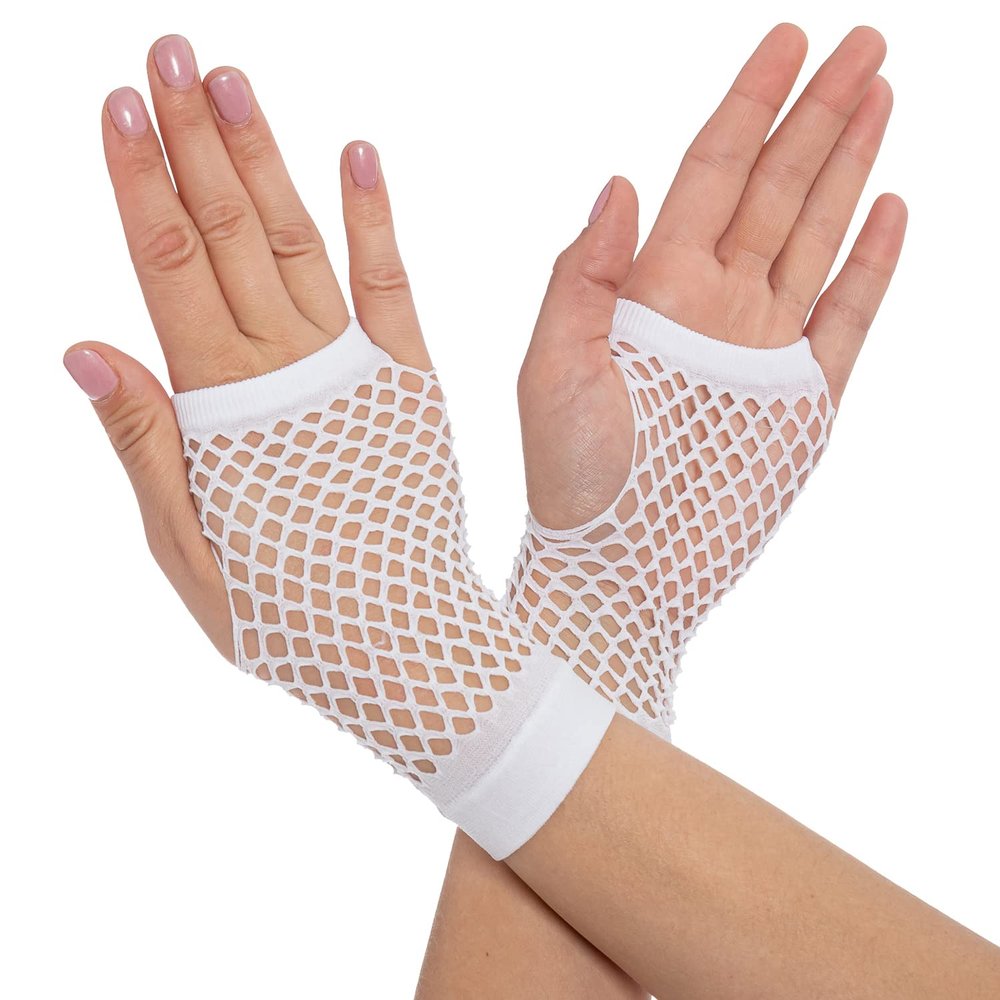 Lastclream 80s Short Fishnet Gloves for Women Cosplay Costume Party Accessories Fingerless Mesh Fishnet Glove (White)