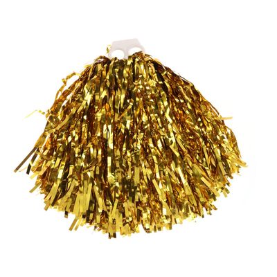 INOOMP 2pcs Cheerleading Pom Poms with Handle Metallic Foil Cheerleader Plastic Ring Pom Poms for Sports Party Dance Team Accessories Cheering Squad Golden