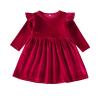 Vintage Princess Toddler Baby Flower Girls Long Sleeve Velvet Ruffle Tutu Dress Christmas Holiday Birthday Party Wedding Dresses for Kids Evening Casual Fall Winter Clothes Outfit Red 9-12 Months view 1