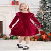 Vintage Princess Toddler Baby Flower Girls Long Sleeve Velvet Ruffle Tutu Dress Christmas Holiday Birthday Party Wedding Dresses for Kids Evening Casual Fall Winter Clothes Outfit Red 9-12 Months view 2
