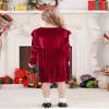 Vintage Princess Toddler Baby Flower Girls Long Sleeve Velvet Ruffle Tutu Dress Christmas Holiday Birthday Party Wedding Dresses for Kids Evening Casual Fall Winter Clothes Outfit Red 9-12 Months view 3