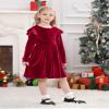 Vintage Princess Toddler Baby Flower Girls Long Sleeve Velvet Ruffle Tutu Dress Christmas Holiday Birthday Party Wedding Dresses for Kids Evening Casual Fall Winter Clothes Outfit Red 9-12 Months view 4