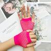 Lastclream 80s Short Fishnet Gloves for Women Cosplay Costume Party Accessories Fingerless Mesh Fishnet Glove (Hot Pink) view 3