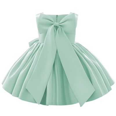 Flower Girls Bowknot Tutu Dress for Kids Baby Wedding Bridesmaid Birthday Party Pageant Formal Dresses Toddler Little Princess First Communion Baptism Christening Dance Gown Light Green 6-12 Months