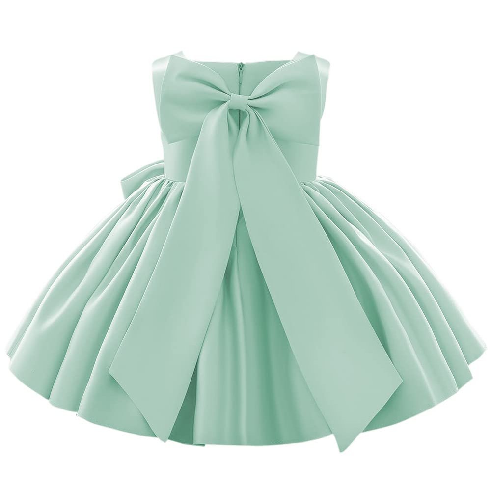 Flower Girls Bowknot Tutu Dress for Kids Baby Wedding Bridesmaid Birthday Party Pageant Formal Dresses Toddler Little Princess First Communion Baptism Christening Dance Gown Light Green 6-12 Months