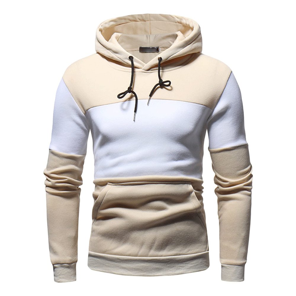JEsilunmaMY Sweatshirt for Men Long Sleeve Color Block Drawstring Hoodies Slim Fit Soft Cotton Casual Pullover Tunic Tops (Apricot,X-Large)