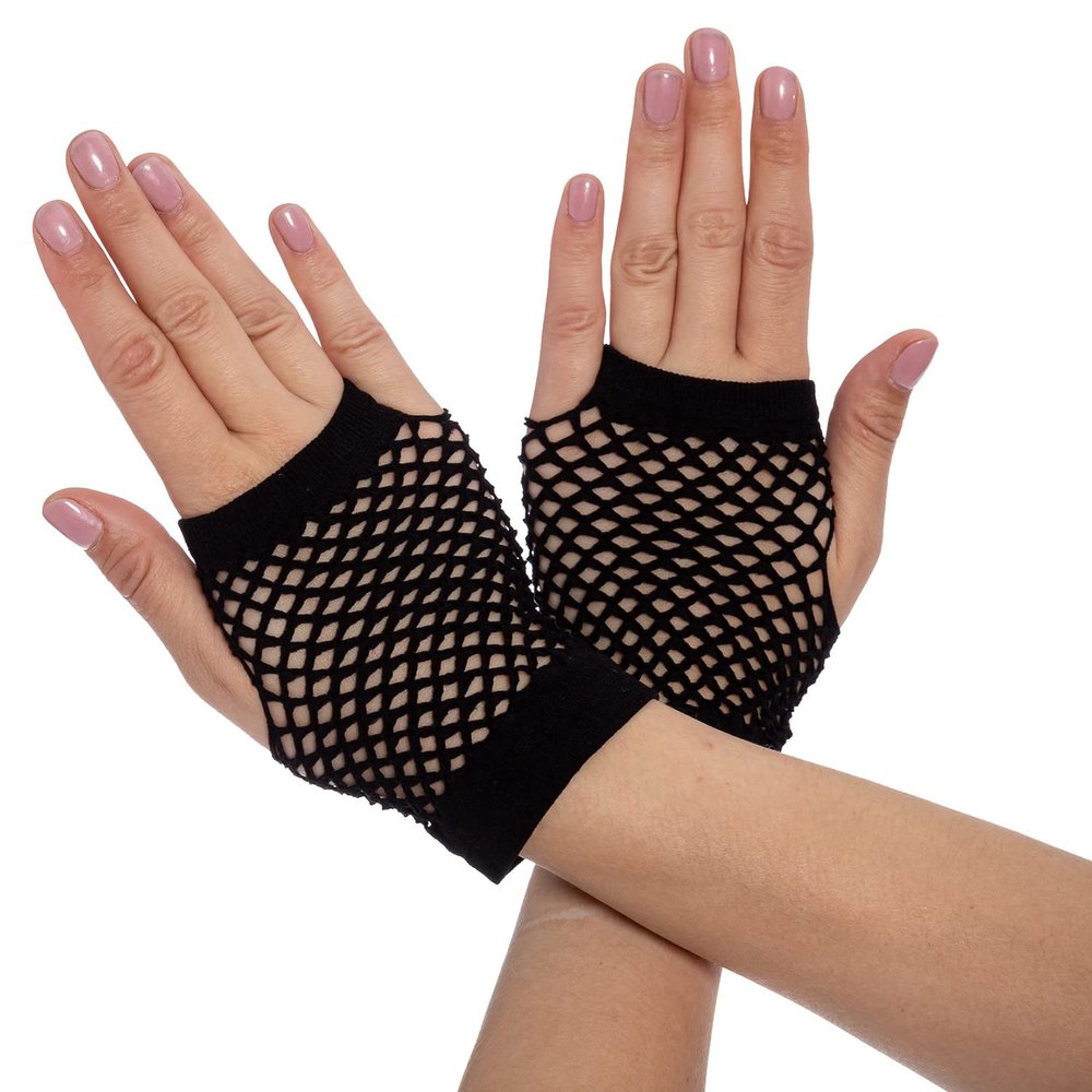 Lastclream 80s Short Fishnet Gloves for Women Cosplay Costume Party Accessories Fingerless Mesh Fishnet Glove (Black)