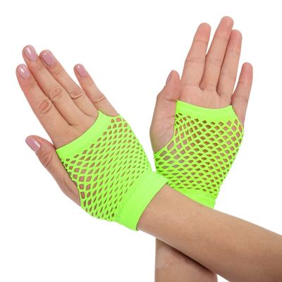 Lastclream 80s Short Fishnet Gloves for Women Cosplay Costume Party Accessories Fingerless Mesh Fishnet Glove (Green)