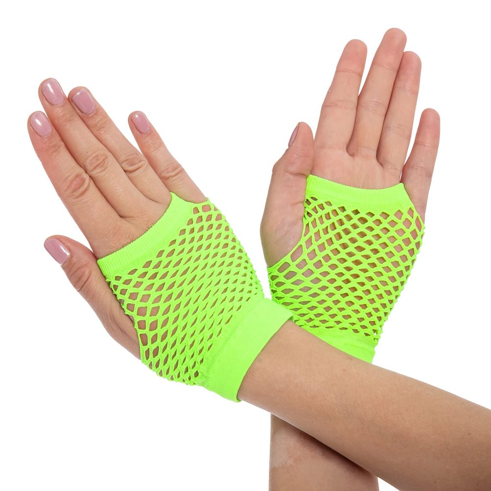 Lastclream 80s Short Fishnet Gloves for Women Cosplay Costume Party Accessories Fingerless Mesh Fishnet Glove (Green)