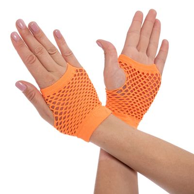 Lastclream 80s Short Fishnet Gloves for Women Cosplay Costume Party Accessories Fingerless Mesh Fishnet Glove (Orange)