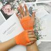 Lastclream 80s Short Fishnet Gloves for Women Cosplay Costume Party Accessories Fingerless Mesh Fishnet Glove (Orange) view 3