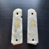 [BMPL] Pearl White Resin Gun Grips Compatible Replacement for 1911 Full Size, Government, Full Size Clones, Polyester,Gold Medallion,Thai Handmade view 2