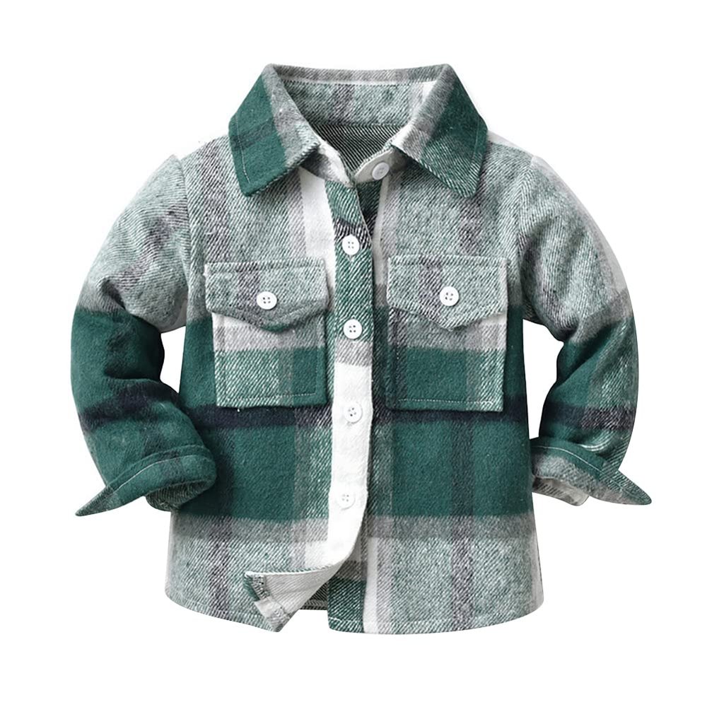 Toddler Baby Boys Girls Plaid Jacket Long Sleeve Button Down Flannel Shirts Kids Christmas Outfits Fall Winter Clothes Toddler Shacket Fall Jacket Thanksgiving New Year Top Green 18-24 Months