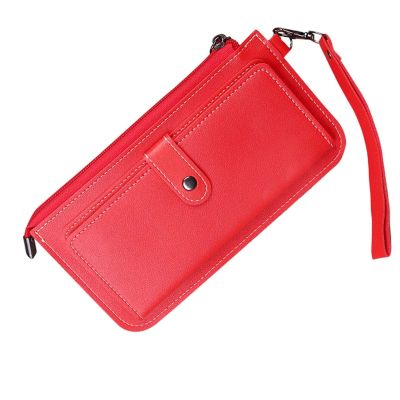 AWAYSA Wristlet Wallets for Women Small Leather Wallets for Women Ultra Thin Double Fold Walletred (Color : Red, Size : 7.87x4.72x0.39in)