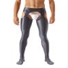 YiZYiF Men's 70D Glossy Compression Long Pants Hollow Out Tights Trousers Full-Length Pantyhose Dark Grey X-Large view 1