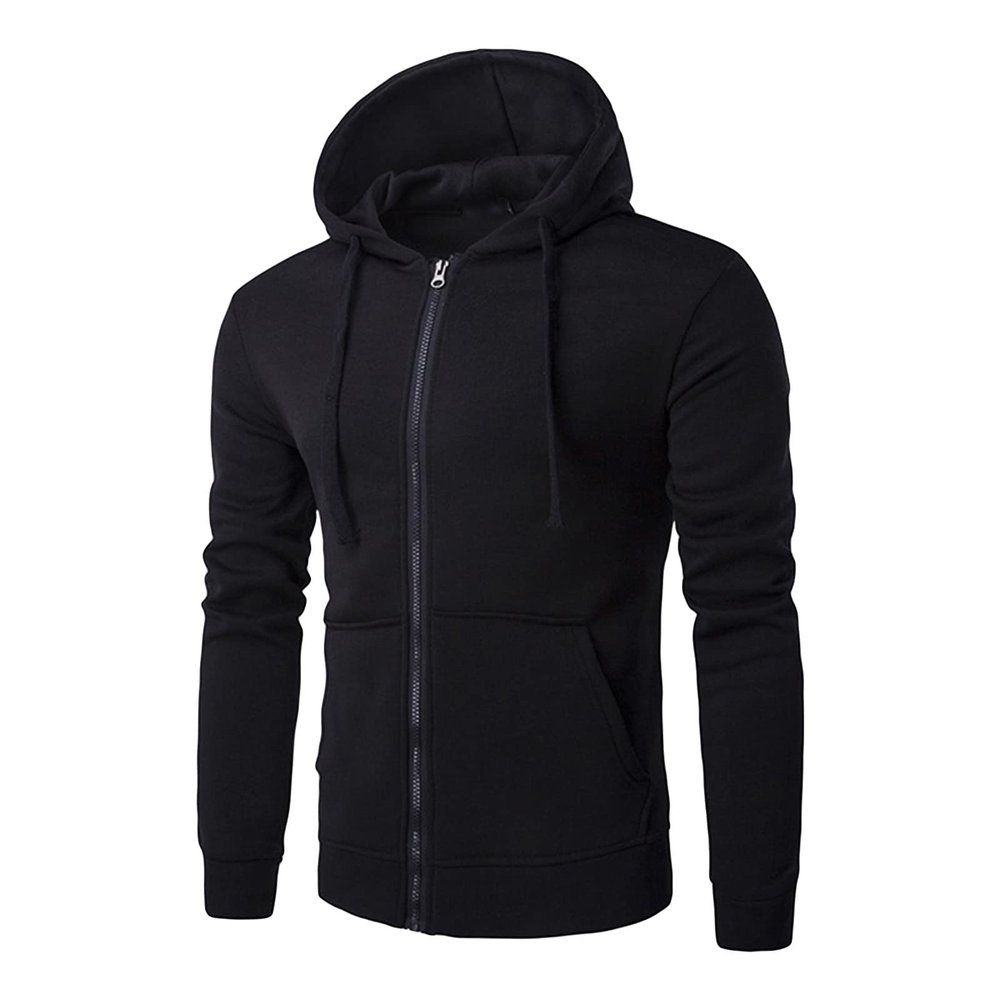 JEsilunmaMY Mens Hoodie Jacket Full Zip Long Sleeve Drawstring Casual Sweatshirts Solid Color Lightweight Hoodie with Pocket (Black,Large)