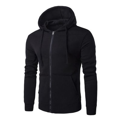 JEsilunmaMY Mens Hoodie Jacket Full Zip Long Sleeve Drawstring Casual Sweatshirts Solid Color Lightweight Hoodie with Pocket (Black,XX-Large)