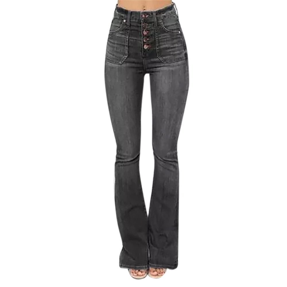 Women's Flare Bell Bottom Jeans Classic High Waist Stretch Jeggings with Pockets Hem Denim Flared Pants