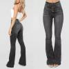 Women's Flare Bell Bottom Jeans Destroyed Elastic Waist Stretch Jeggings with Pockets Tassel Stretch Curvy Fit Jeans Black view 2