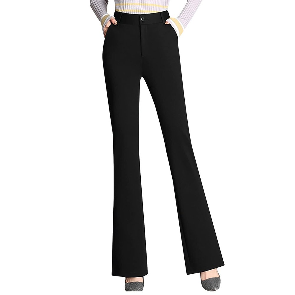 Womens High Waist Bootcut Dress Pants Stretchy Work Slacks Business Casual Petite Yoga Work Wide Leg Pants Black