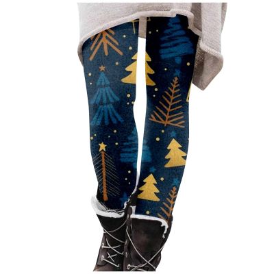 Christmas Leggings for Women High Waist Ankle Elastic Tights Xmas Santa Printed Ankle Elastic Tights Legging
