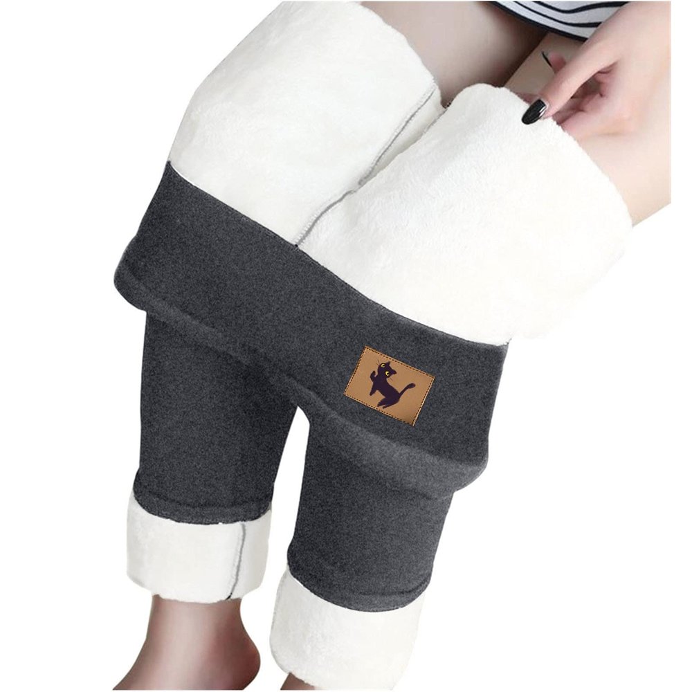 Fleece Lined Leggings Women High Waisted Thick Warm Sporty Athletic Joggers Pants Fleece Lined Sweatpants with Pockets A-Grey