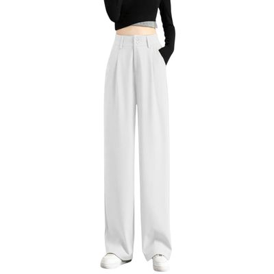 Womens High Waist Bootcut Dress Pants High Waisted Yoga Pants with Pockets Office Business Casual Wide Leg Work Pants White