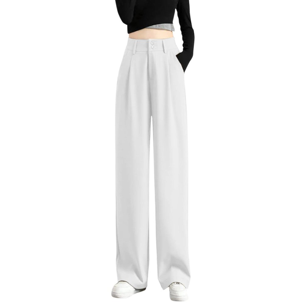 Womens High Waist Bootcut Dress Pants High Waisted Yoga Pants with Pockets Office Business Casual Wide Leg Work Pants White