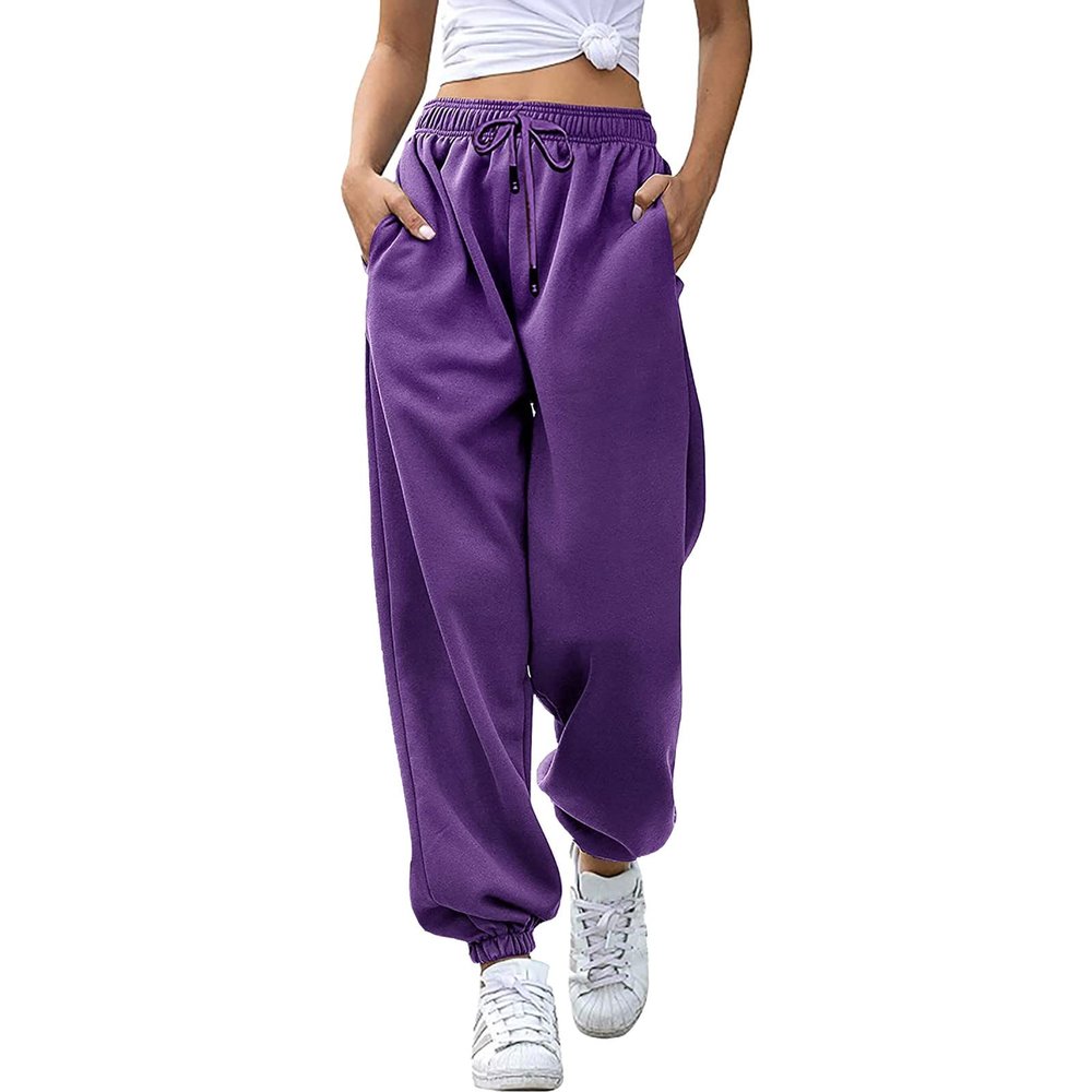 Sweatpants for Women High Waist Comfy Cotton High Waist Jogger Pants Workout Running Sports Sporty Athletic Trousers Purple