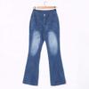 Women's Flare Bell Bottom Jeans Ripped High Rise Totally Shaping Slim Fit Fitted Denim Pants Blue view 2