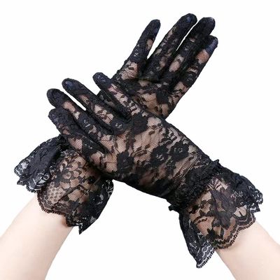 Fafcitvz Women Party Lace Gloves Bridal Opera Evening Wedding Tea Party Prom Cosplay (Black Lace)