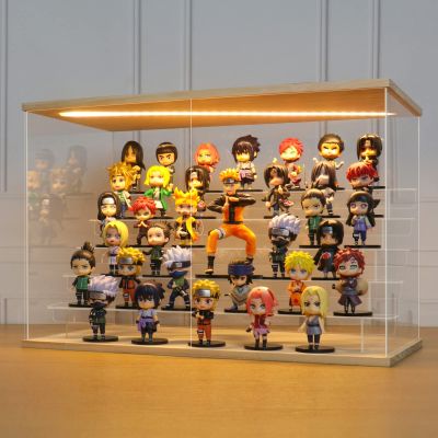 LANSCOERY LED Lighted Acrylic Display Case, 6 Tier Display Box for Collectibles and Action Figures, Clear Dustproof Organizer with Wooden Base  22.8x11.9x14.7inch