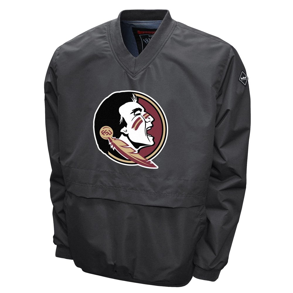 Franchise Club Men's Big Logo Windshell V-Neck Pullover Jacket (Florida State, Large)