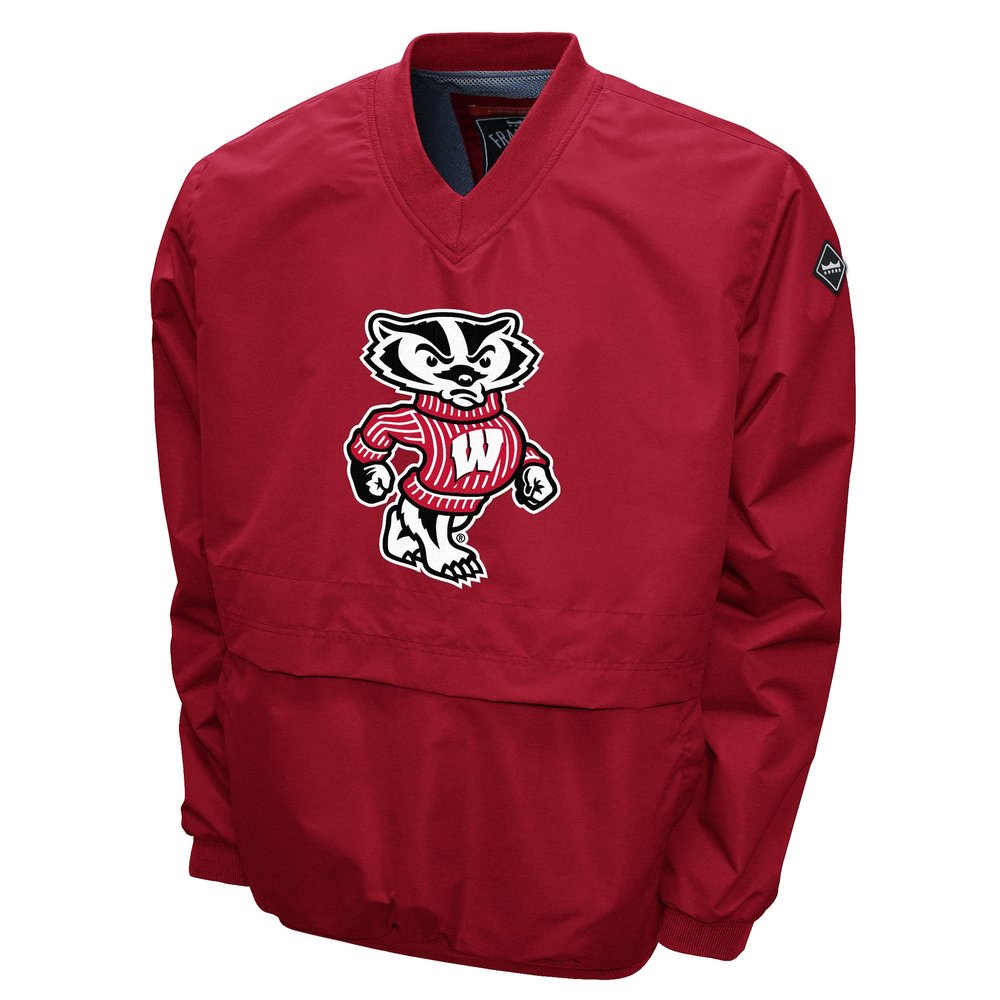 Franchise Club Men's Big Logo Windshell V-Neck Pullover Jacket (Wisconsin, Medium)