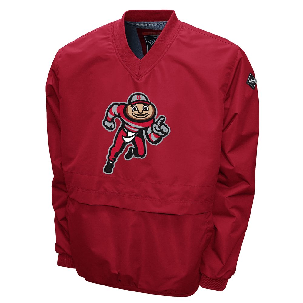 Franchise Club Men's Big Logo Windshell V-Neck Pullover Jacket (Ohio State, Large)
